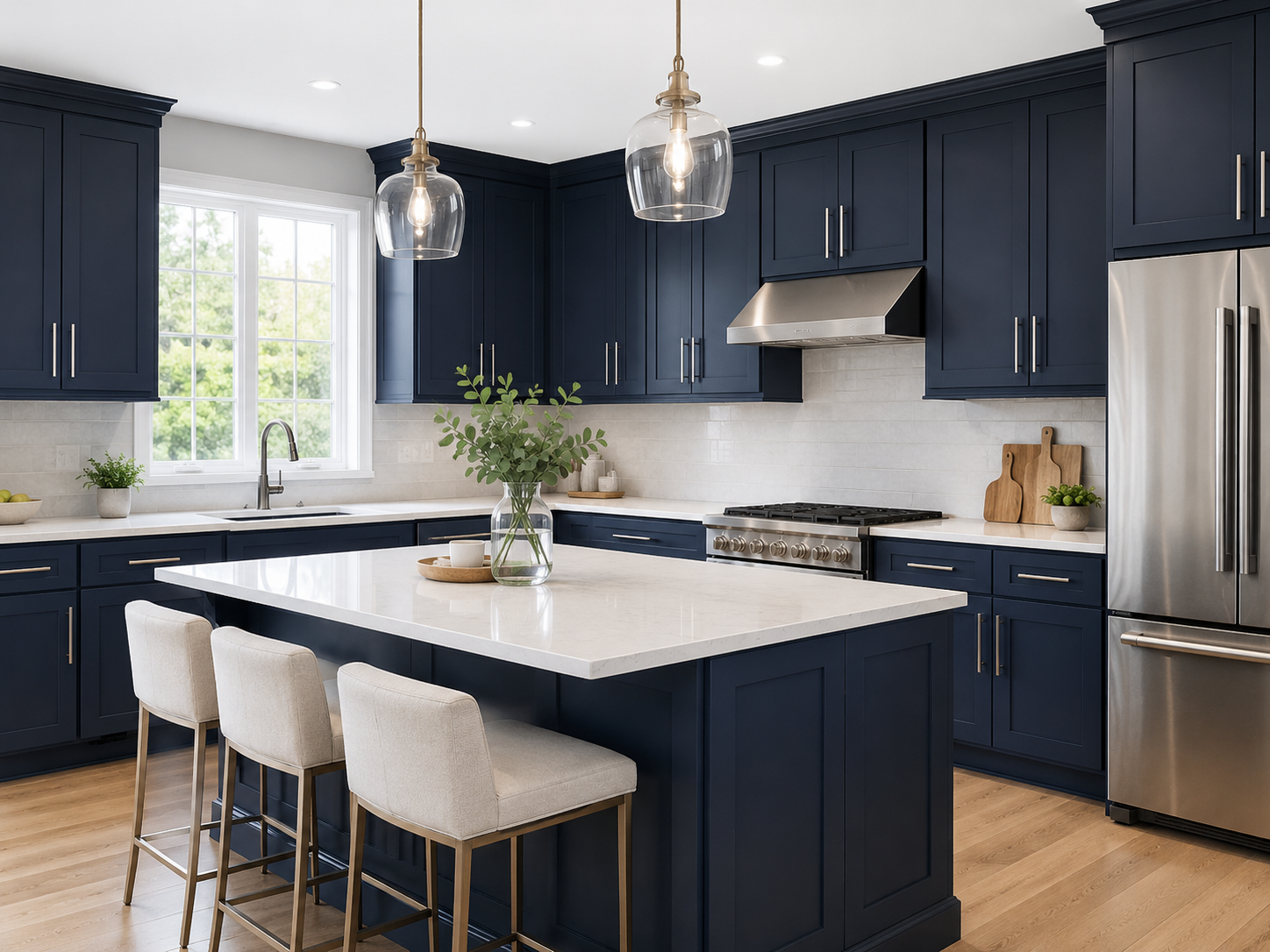 Shaker Style Navy Blue cabinet with deep blue finish and classic shaker door profile