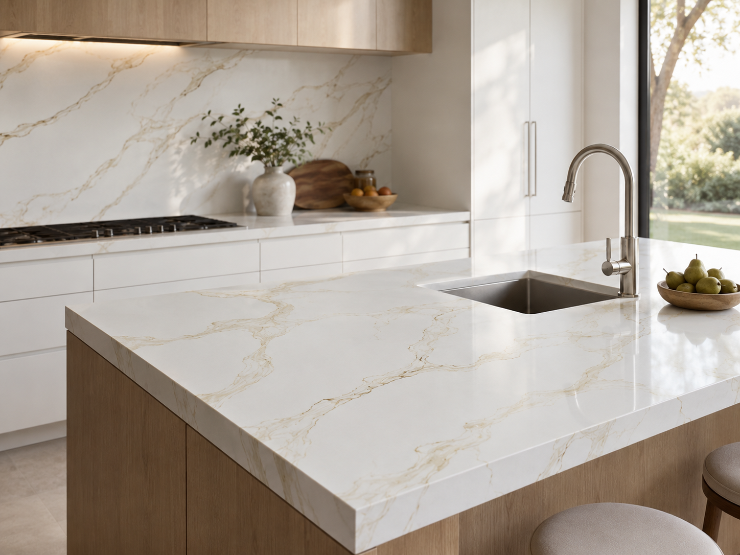 Quartz countertops in a modern Oahu kitchen
